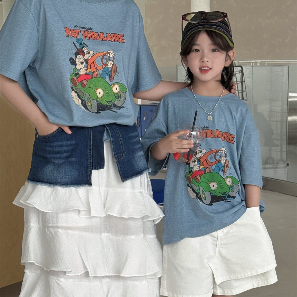 【100-160cm / M.L】【親子款】韓系米奇汽車印花T