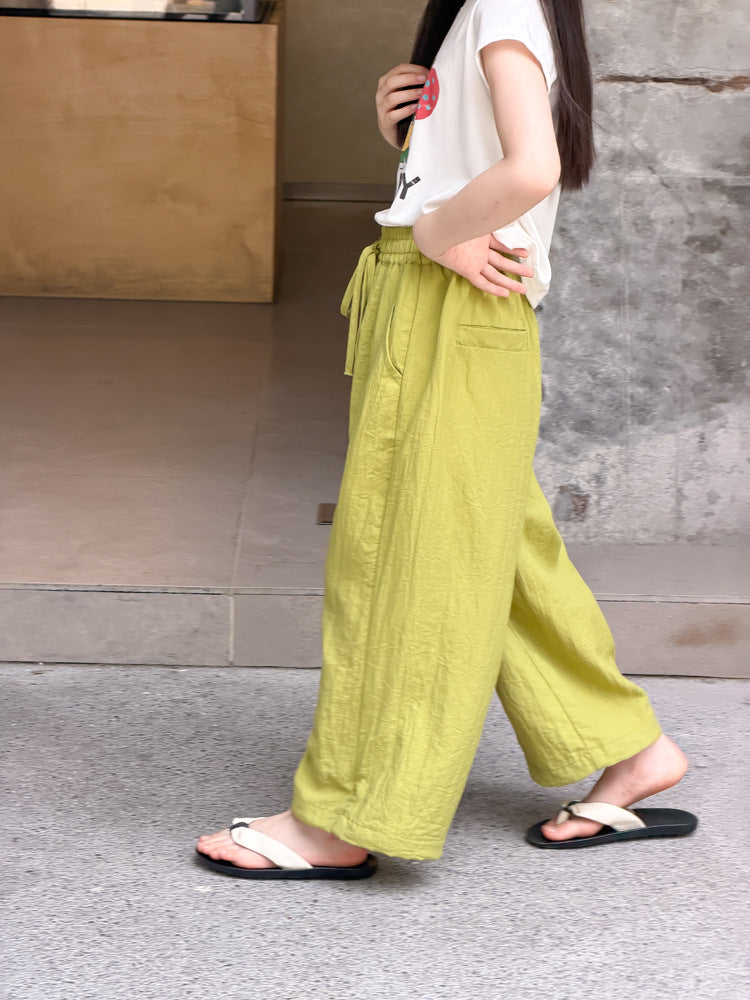 【100-170cm】肌理感水洗不易皺竹棉涼感防蚊褲