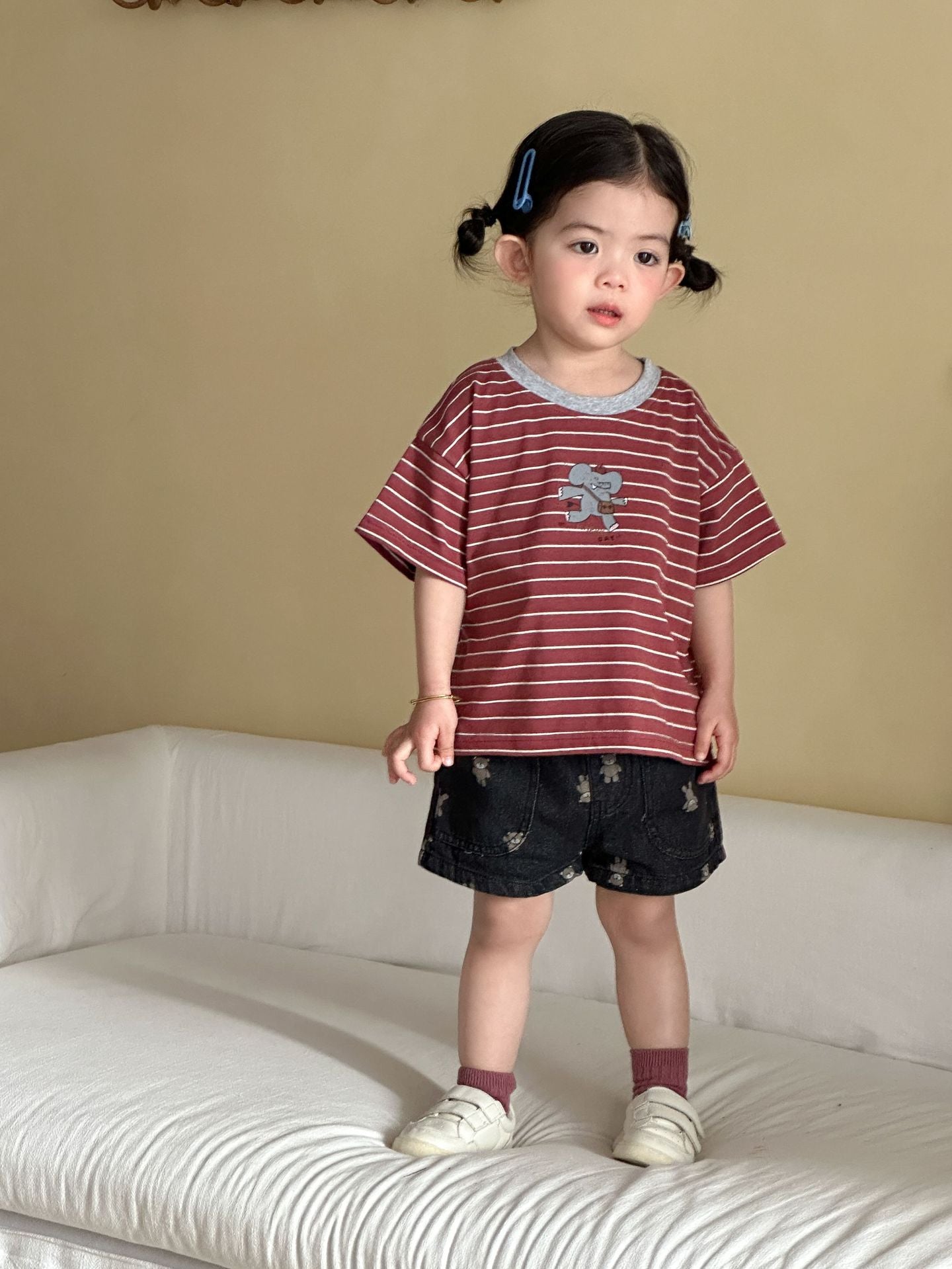 【80-150cm】卡通印花條紋T