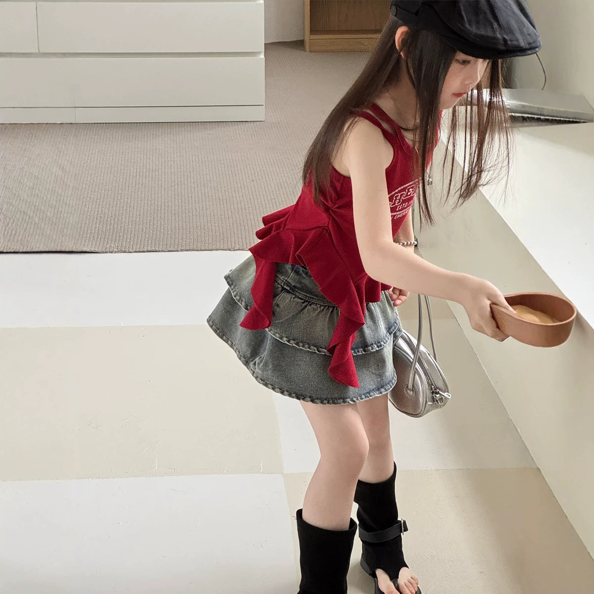 【100-150cm】美式辣妹牛仔百褶裙