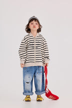 【90-150cm】迷彩條紋字母針織棒球外套