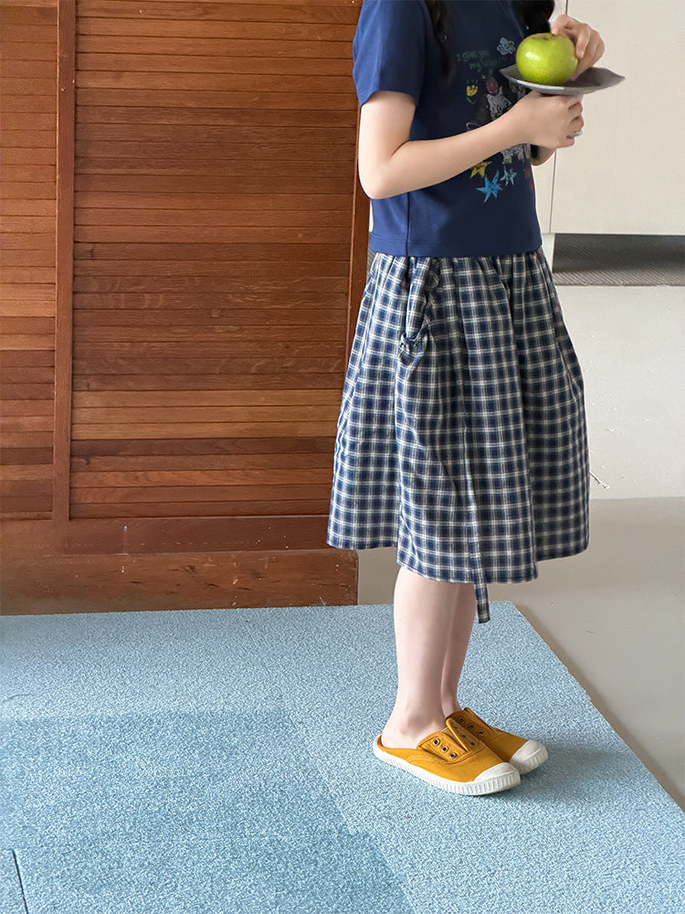 【100-170cm】學院風復古格子半身裙
