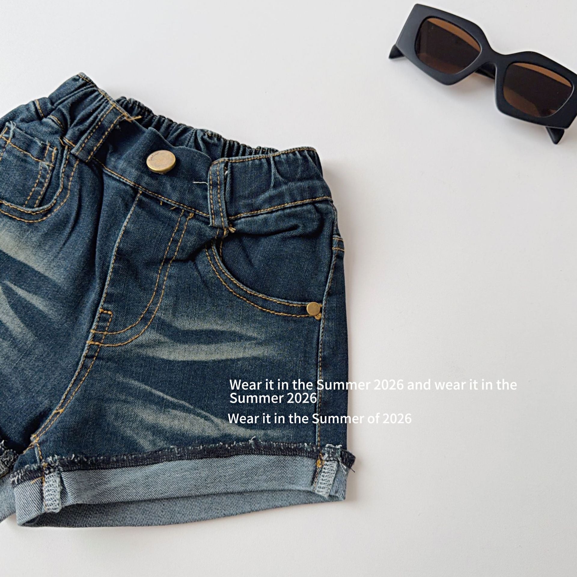 【90-150cm】y2k高腰辣妹牛仔短褲