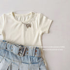 【90-150cm】荷葉邊鬆緊高腰牛仔百褶裙