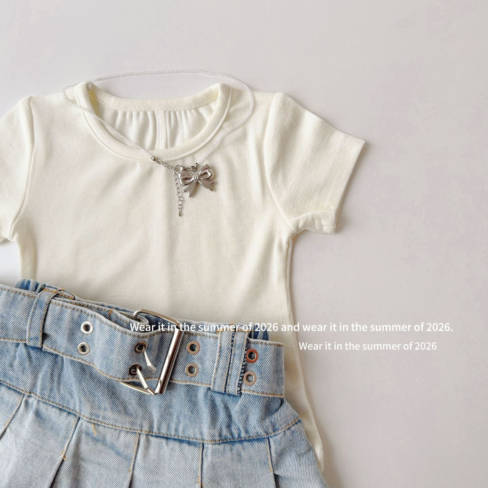 【90-150cm】荷葉邊鬆緊高腰牛仔百褶裙