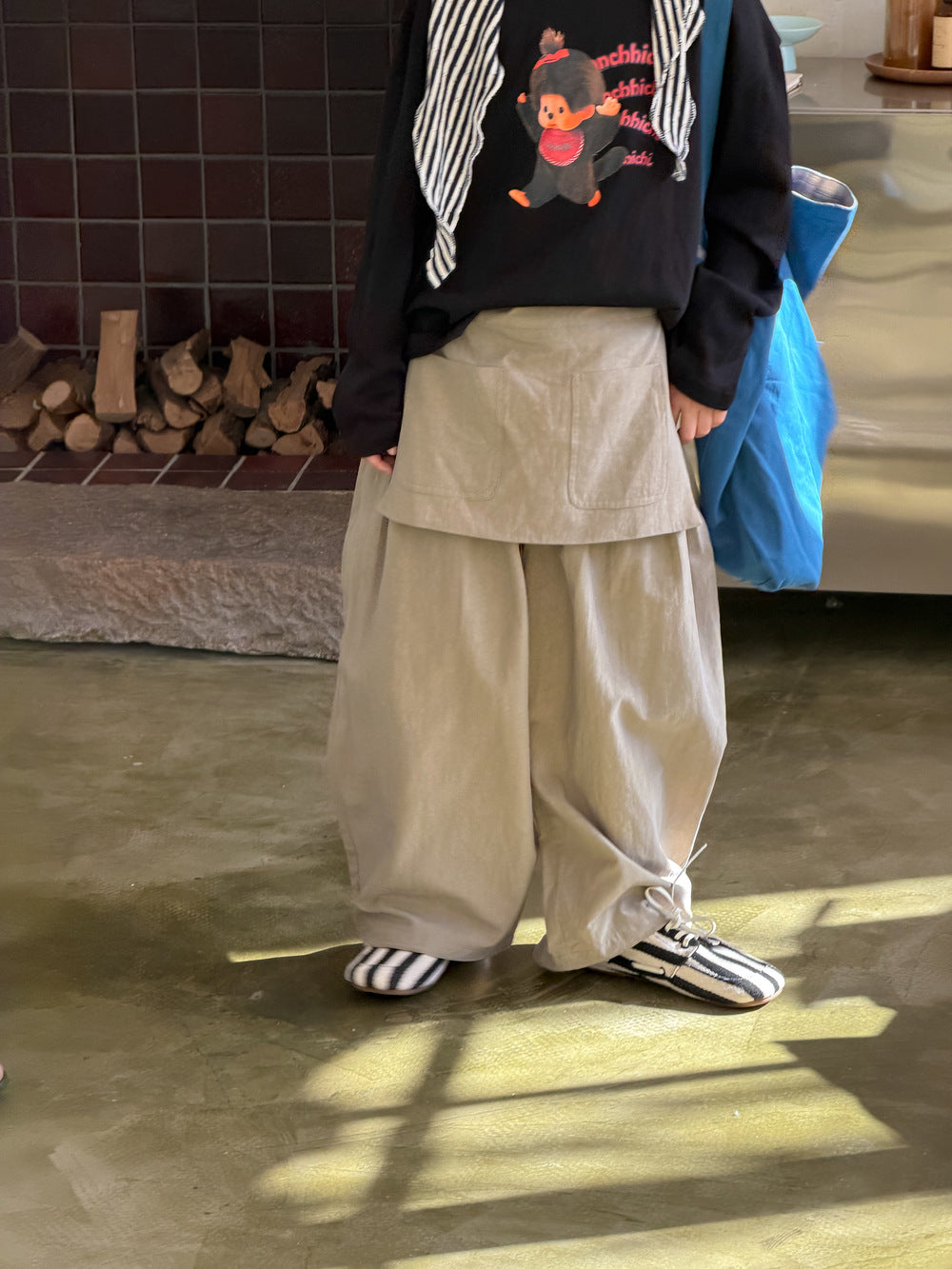 【100-160cm】純色寬鬆慵懶風直筒褲