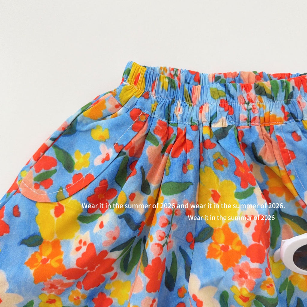 【90-150cm】法式油畫花朵休閒褲