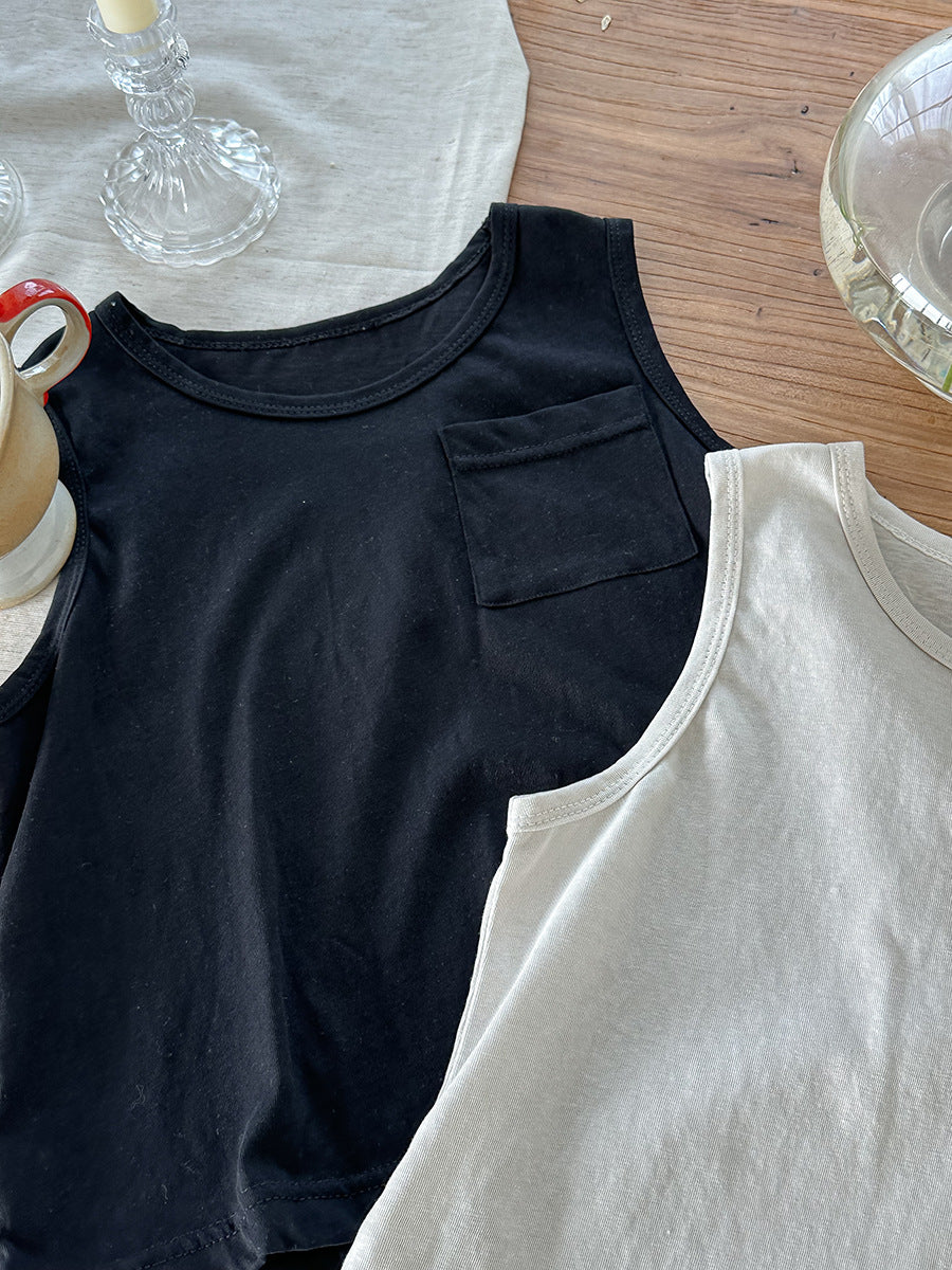 【80-140cm】雪花棉純色百搭背心