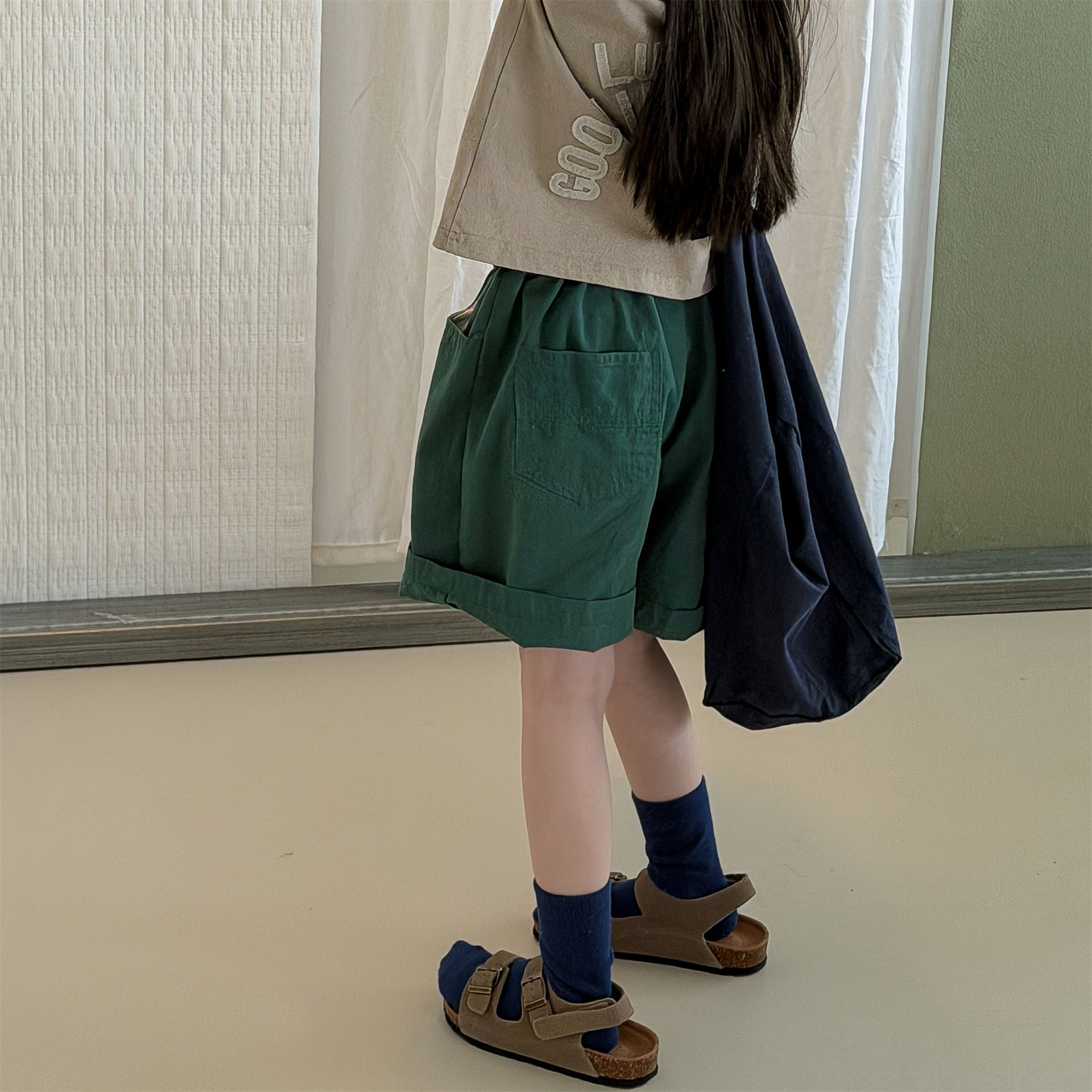 【80-130cm】韓版刺繡字母休閒五分褲