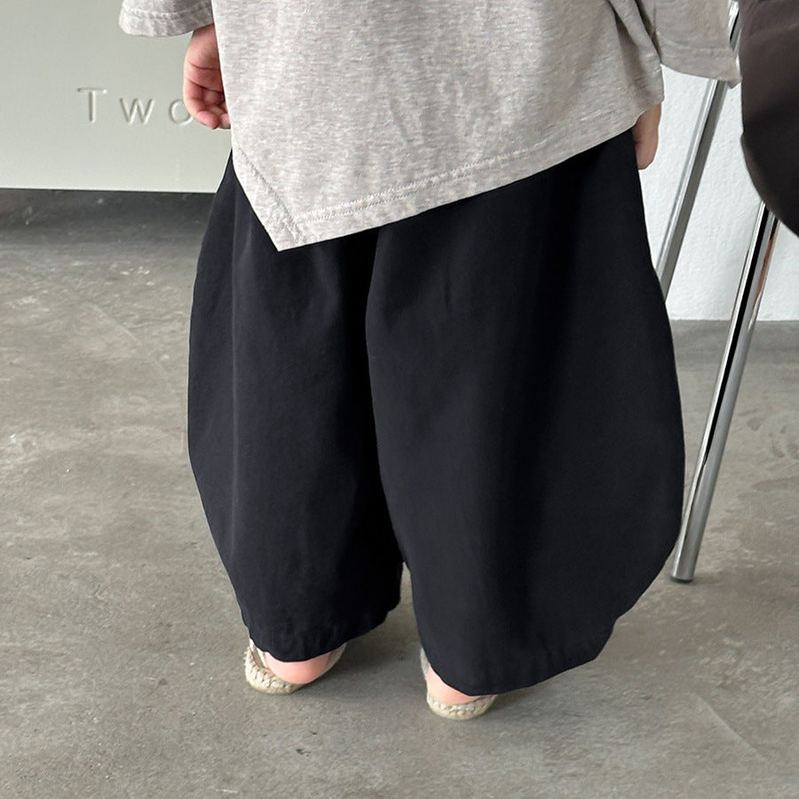 【80-140cm】淨色棉布寬鬆九分彎刀褲