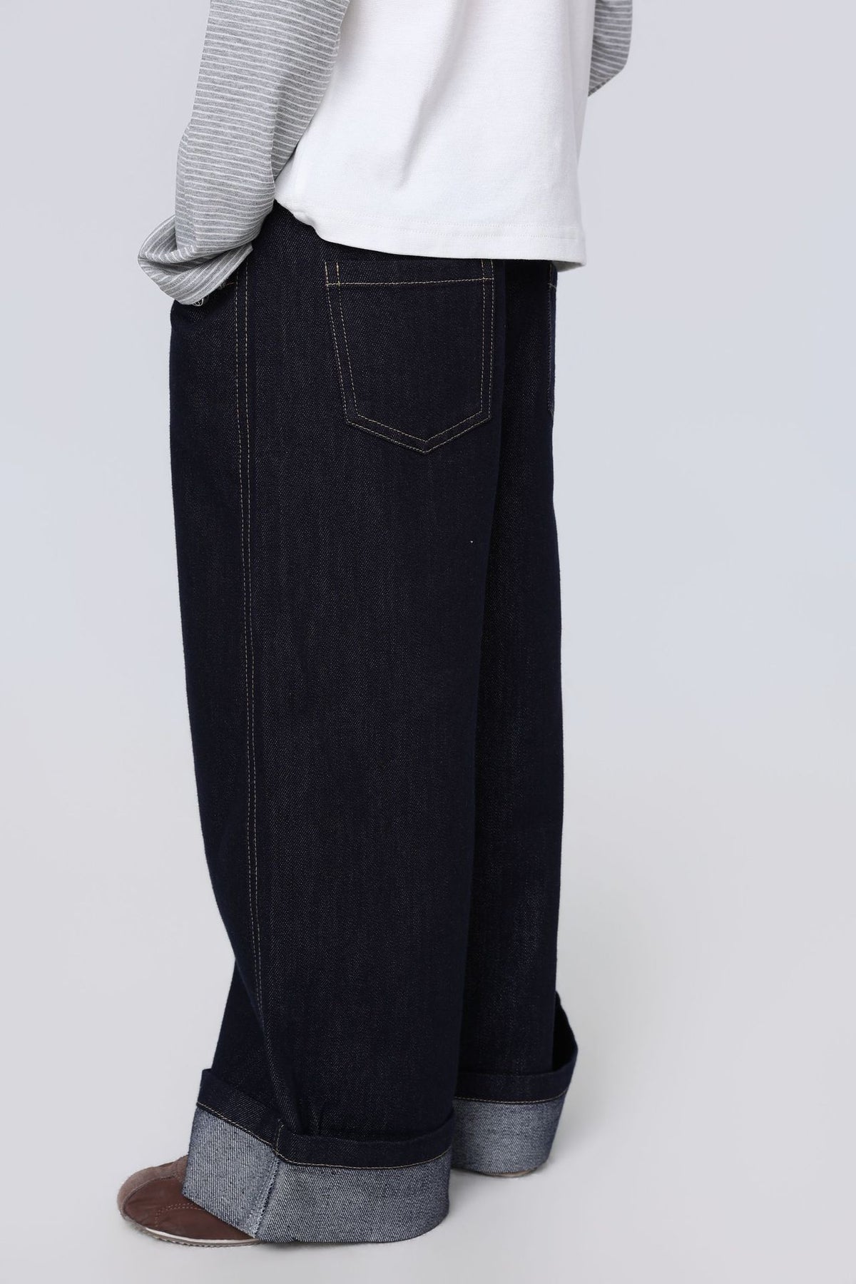 【100-150cm/M.L】親子裝 翻邊直筒牛仔長褲