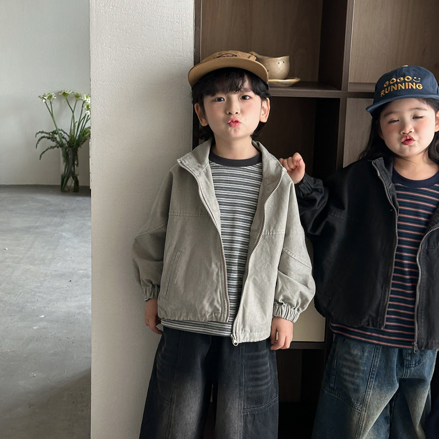 【80-140cm】做舊復古工裝短版夾克