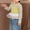 【90-140cm】假兩件長袖圓點吊帶拼色上衣