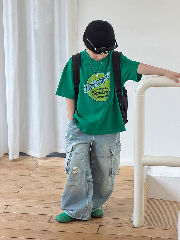 【100-170cm】全棉時髦破洞字母T