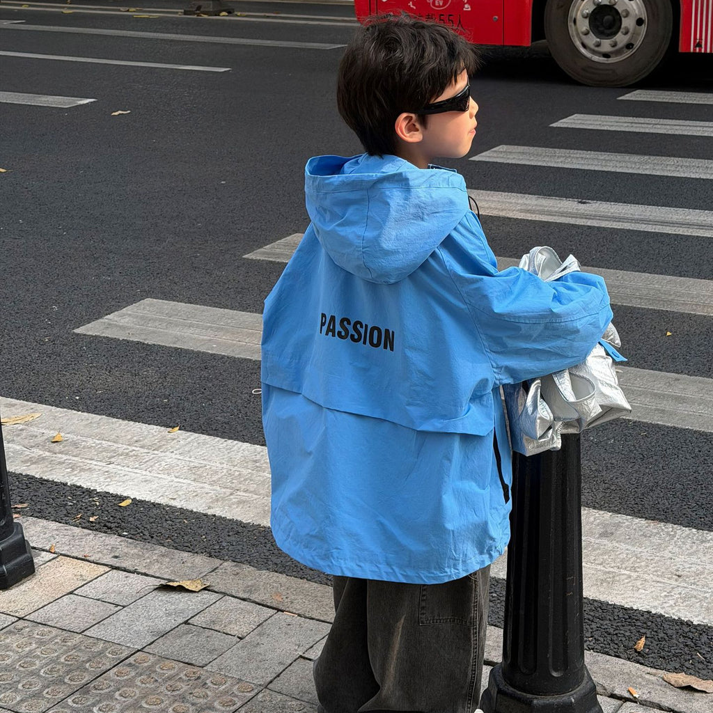 【90-160cm】休閒防風戶外衝鋒衣連帽外套