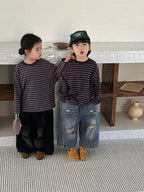 【80-140cm】撞色條紋打底衫