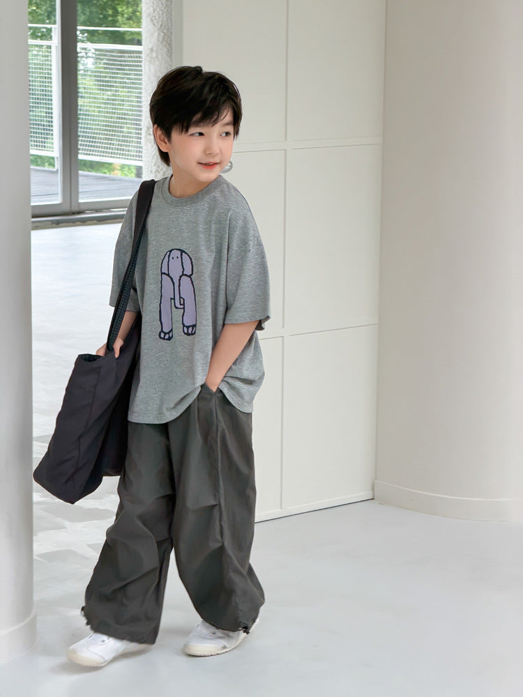 【100-170cm】拼接分割休閒工裝褲