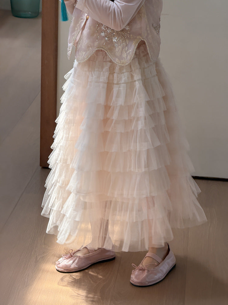 【100-170cm】公主飄逸蓬蓬網紗中長款半身裙