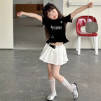 【100-150cm】設計感蕾絲修身褶皺T