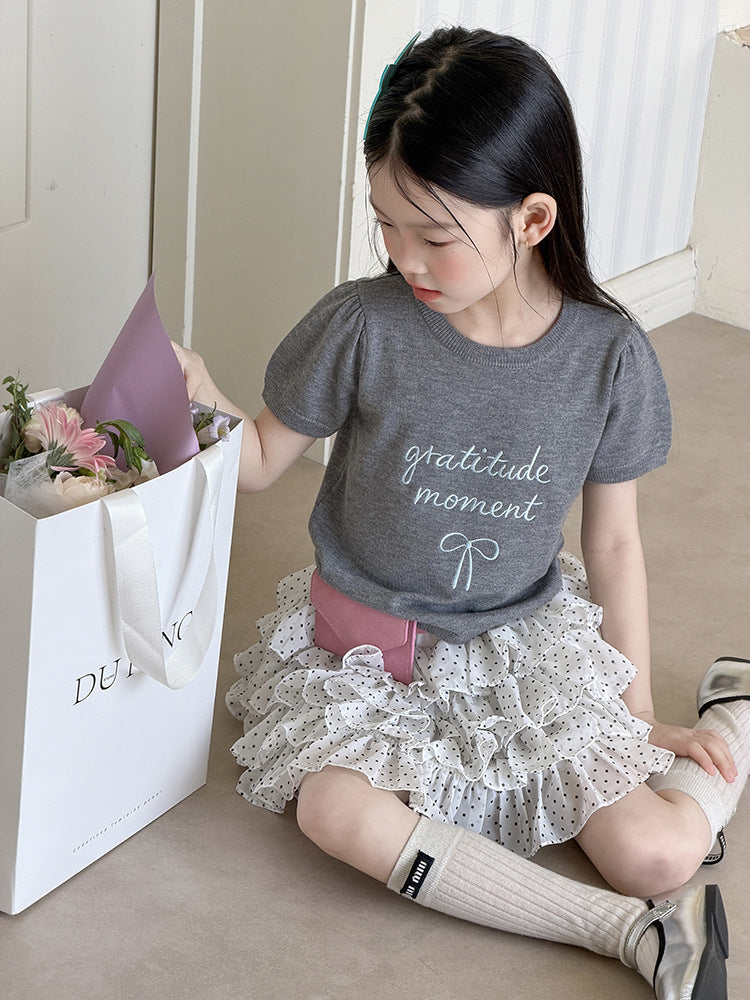 【100-170cm】韓版可愛刺繡字母蝴蝶結T