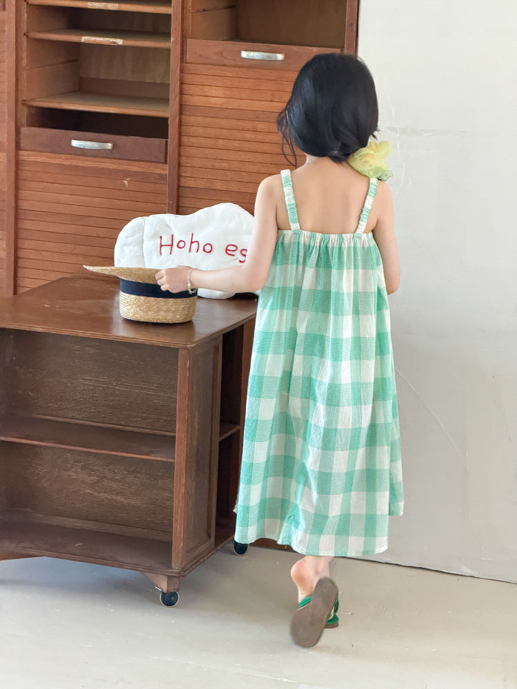 【100-170cm】度假風薄荷綠格背心裙
