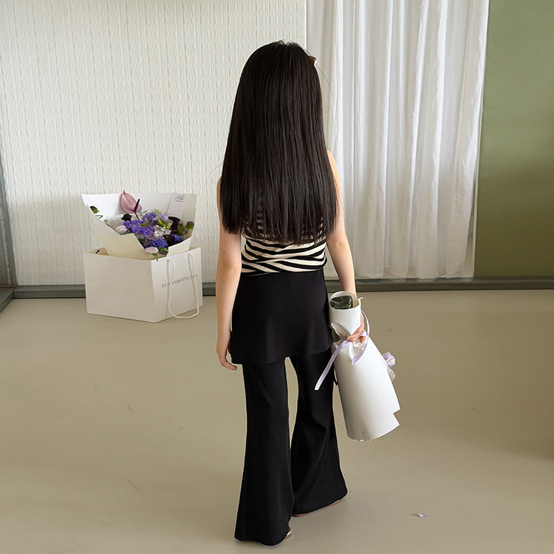 【100-170cm】韓系辣妹修身撞色條紋小背心