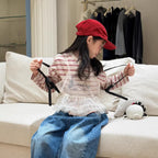 【100-160cm】百搭條紋米奇印花T+網紗兩件套