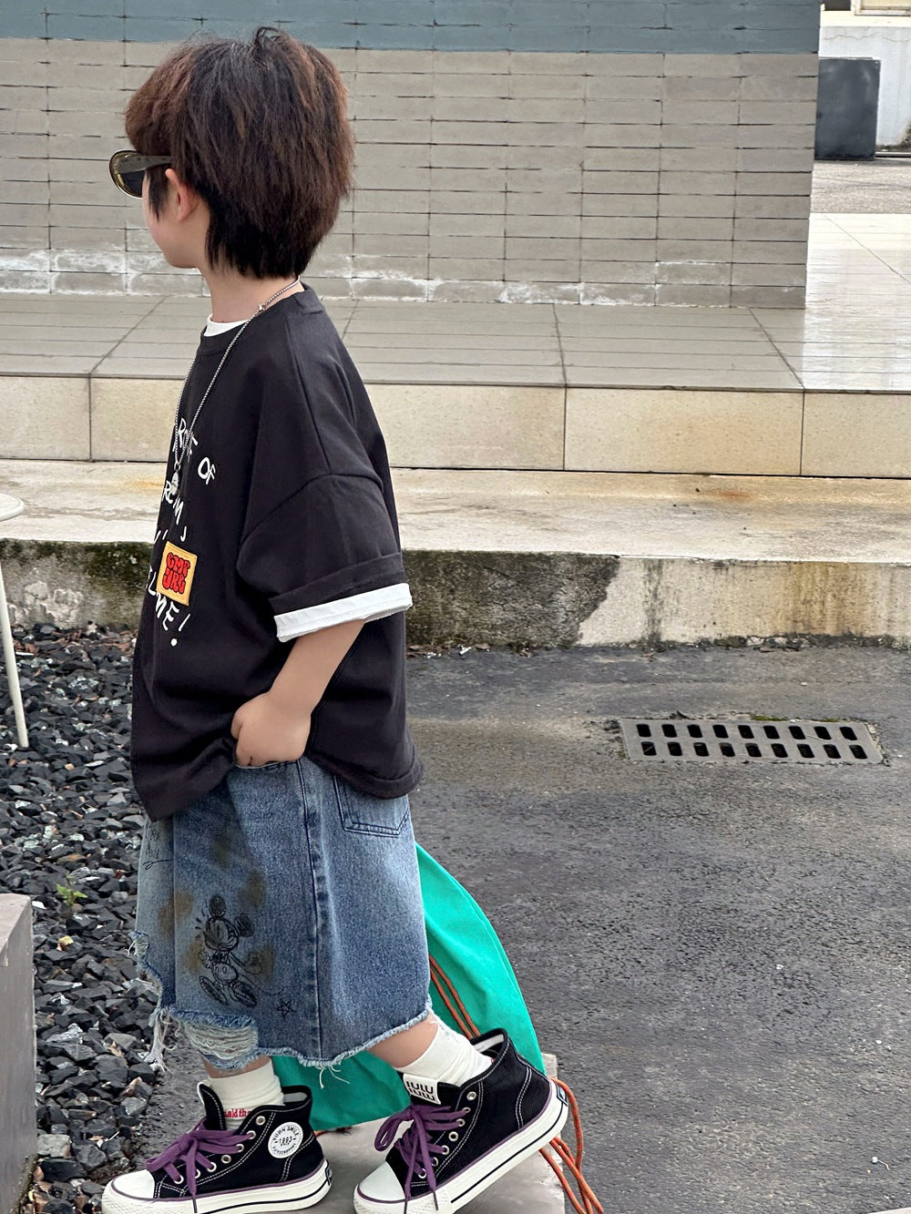【100-160cm】貼標字母印花短袖