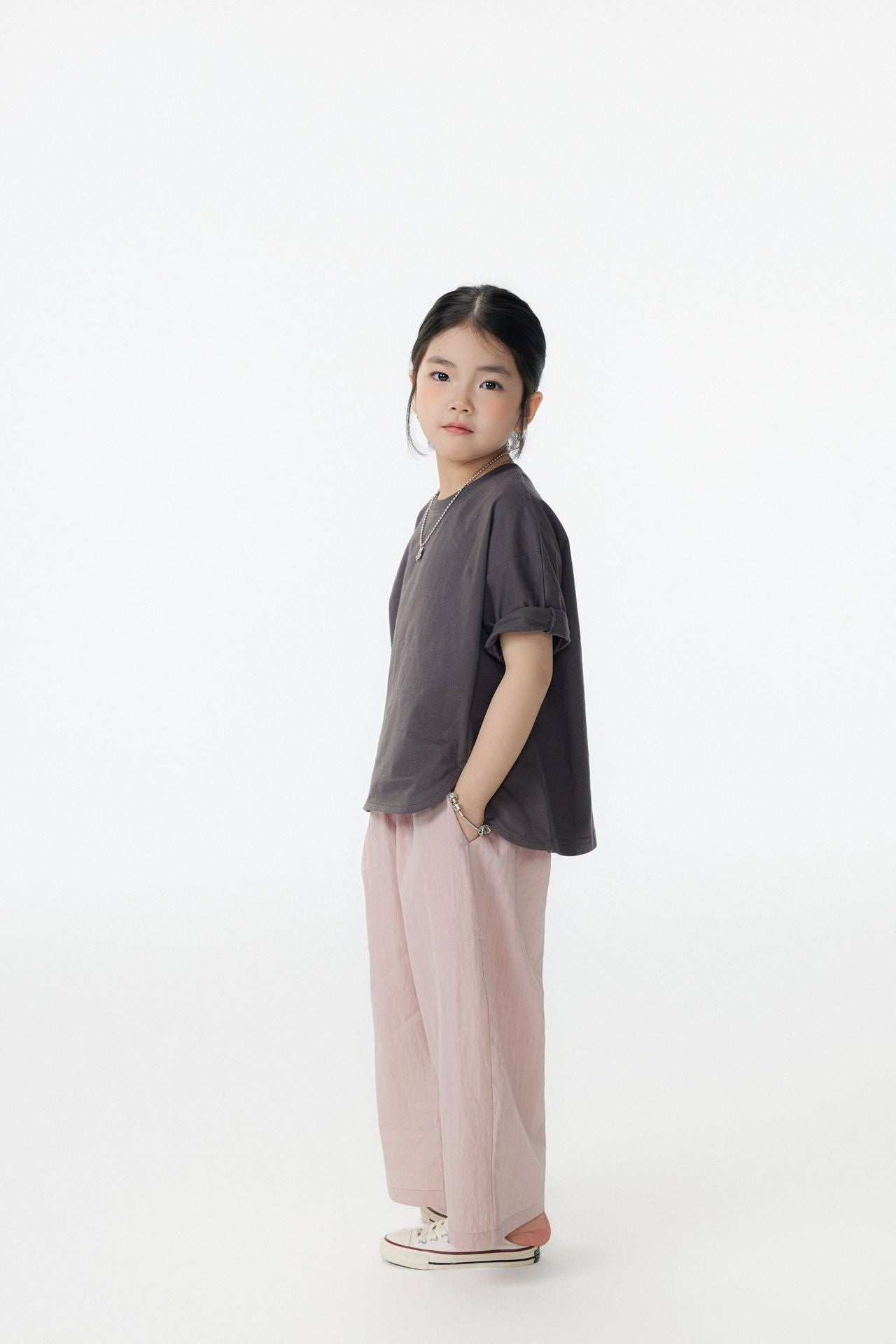 【90-150cm / M.L】【親子裝】日系前擺圓弧寬版短袖