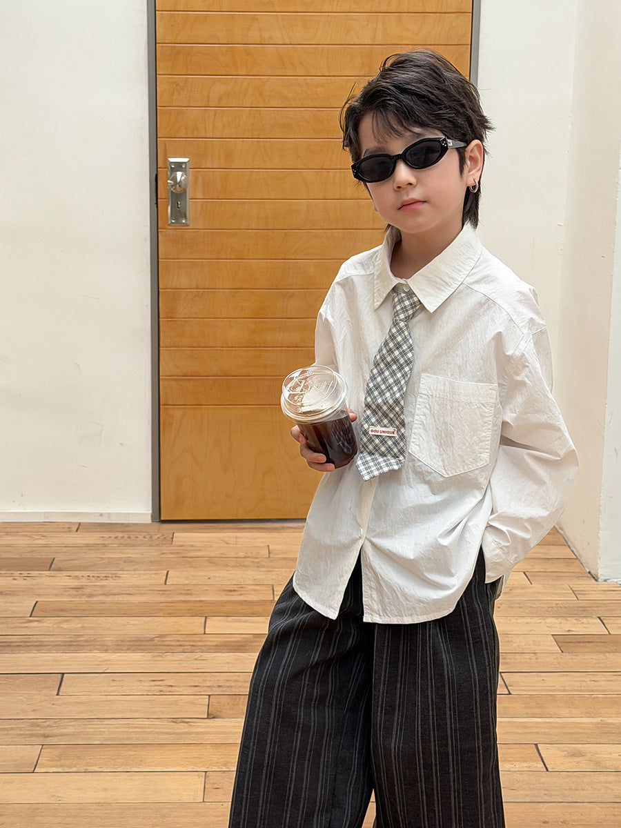 【100-170cm】純色寬鬆口袋襯衫
