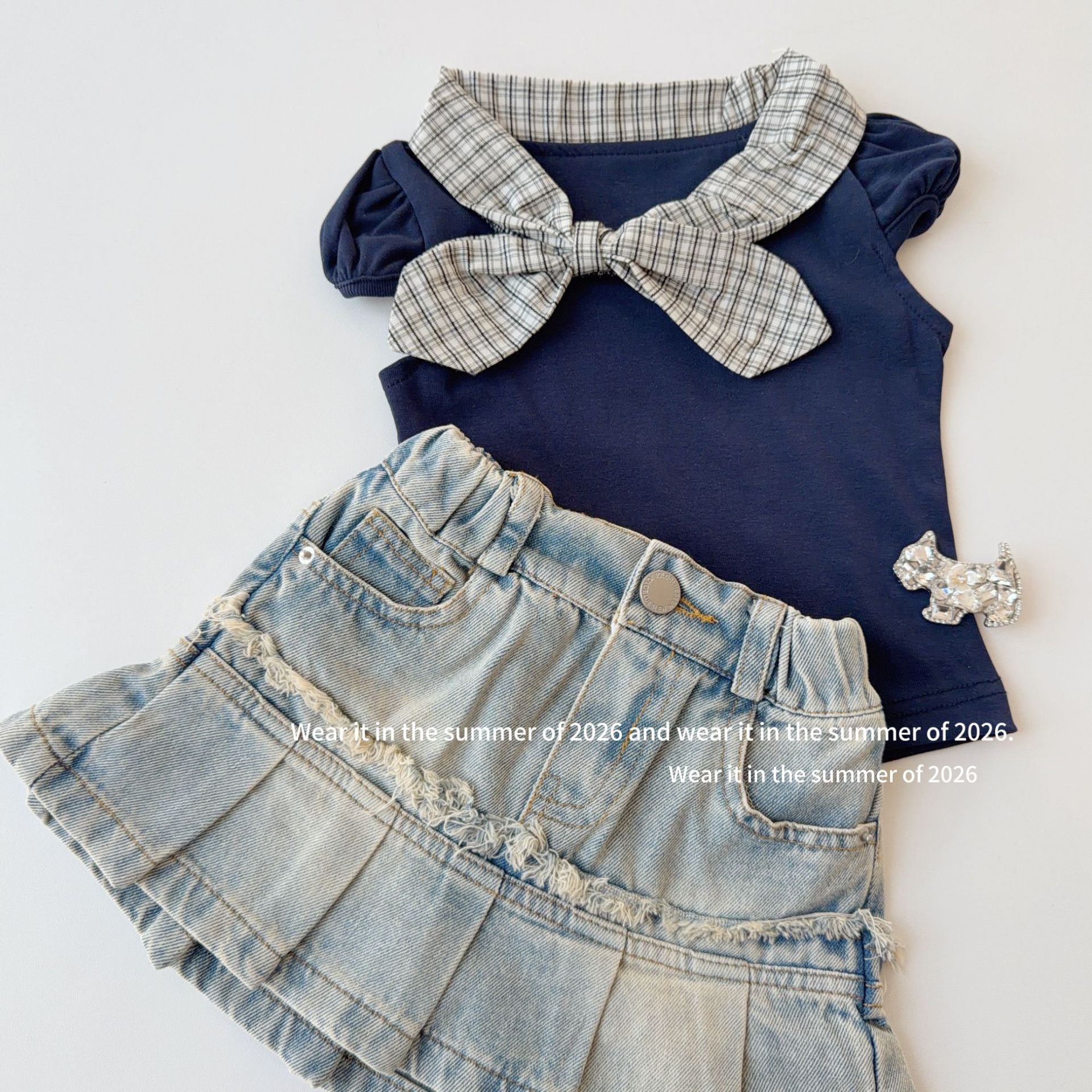 【90-150cm】荷葉邊牛仔A字半身裙