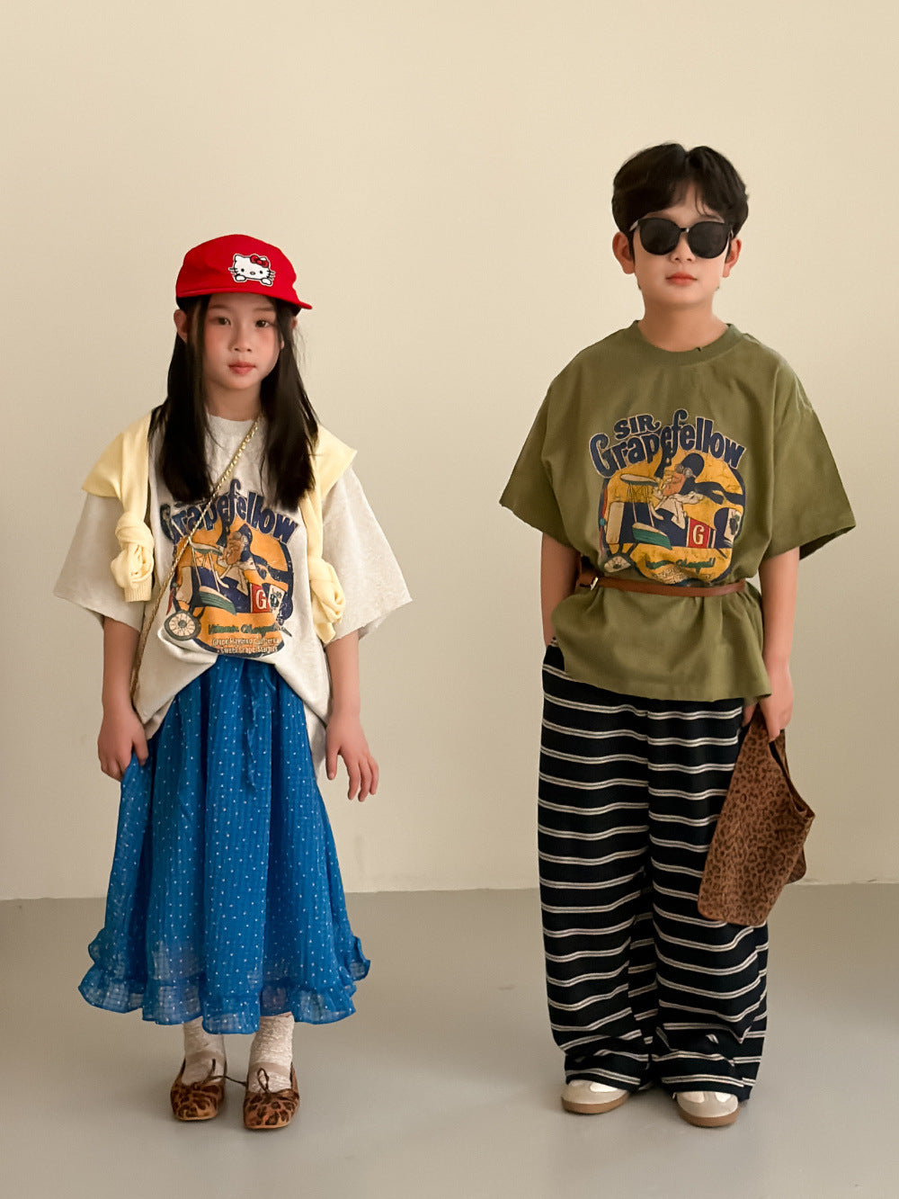 【100-160cm】字母圓領休閒寬鬆短袖