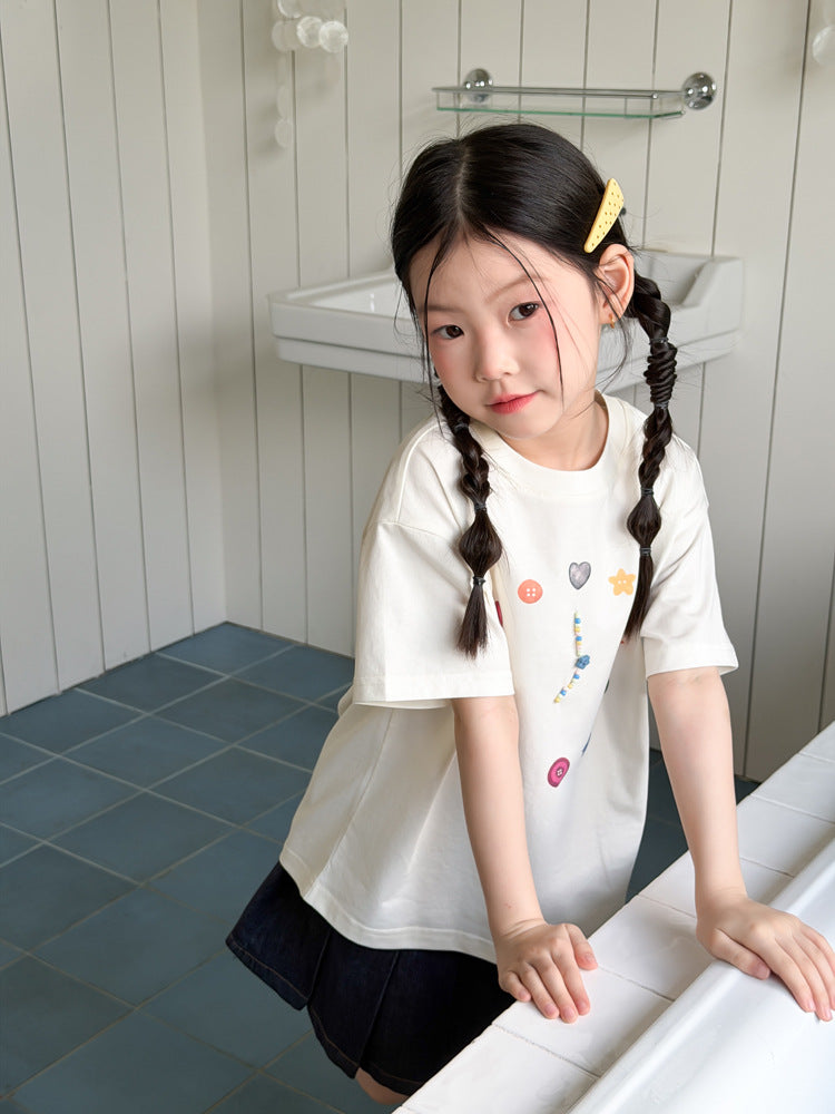 【100-170cm】韓版甜妹彩色串珠線條時鐘T