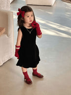 【90-140cm】小眾不規則下擺背心絲絨裙