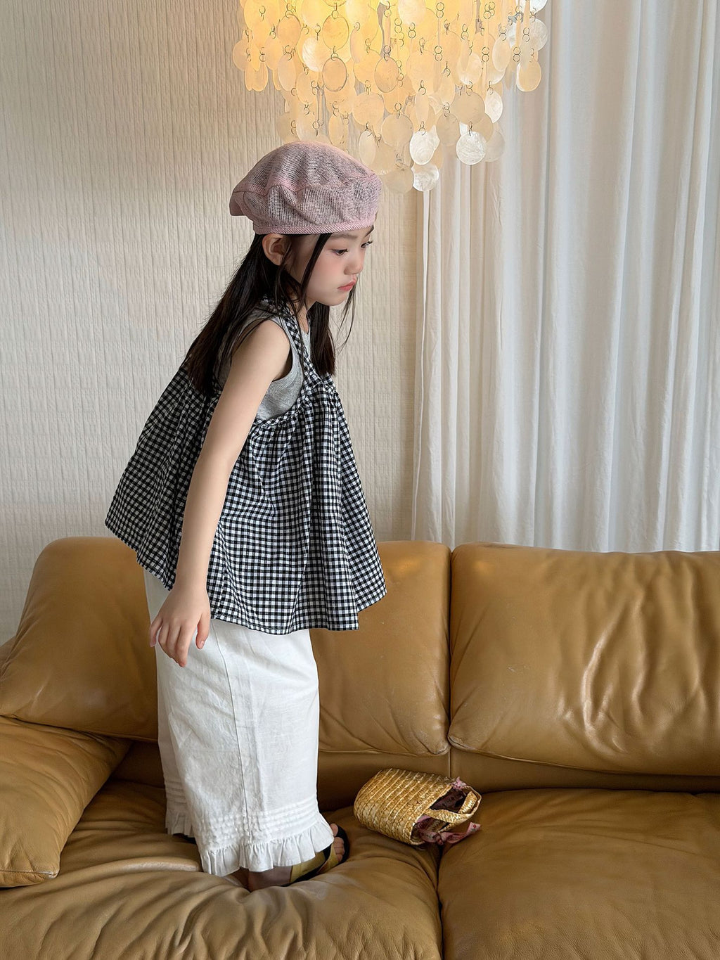 【100-160cm】韓版格紋背心兩件套