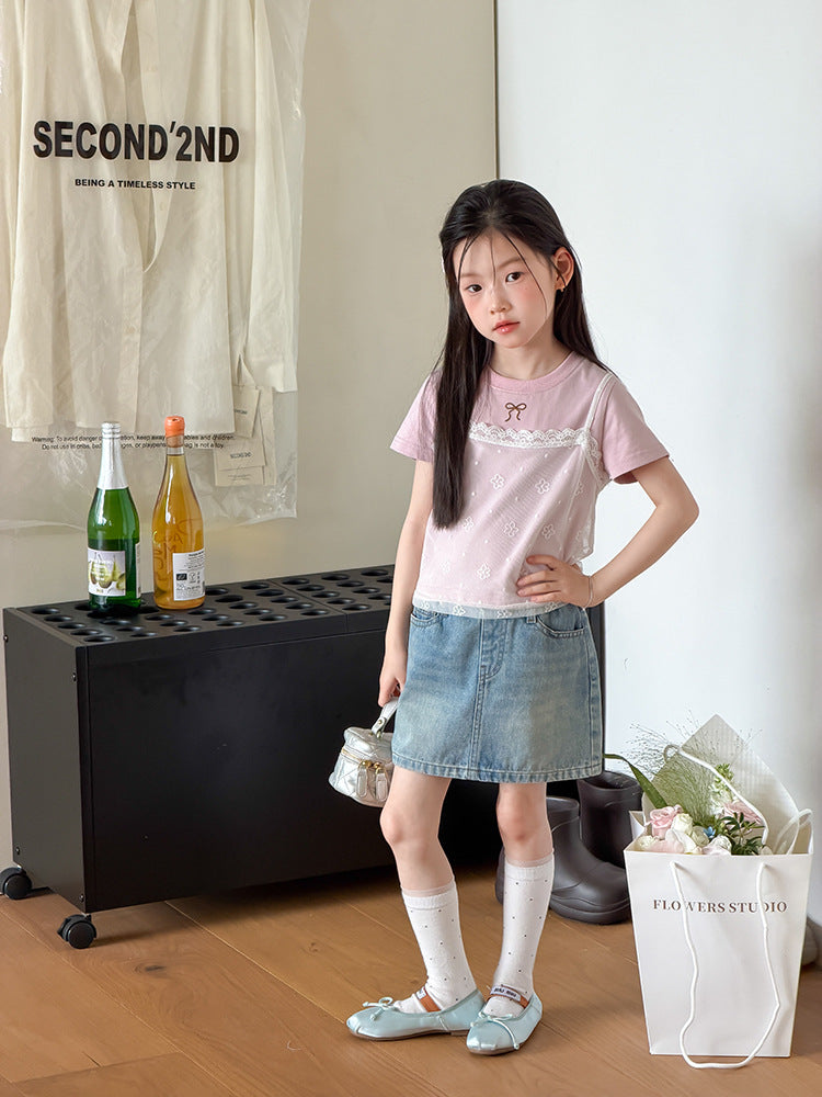 【100-170cm】精緻點睛刺繡蝴蝶結T