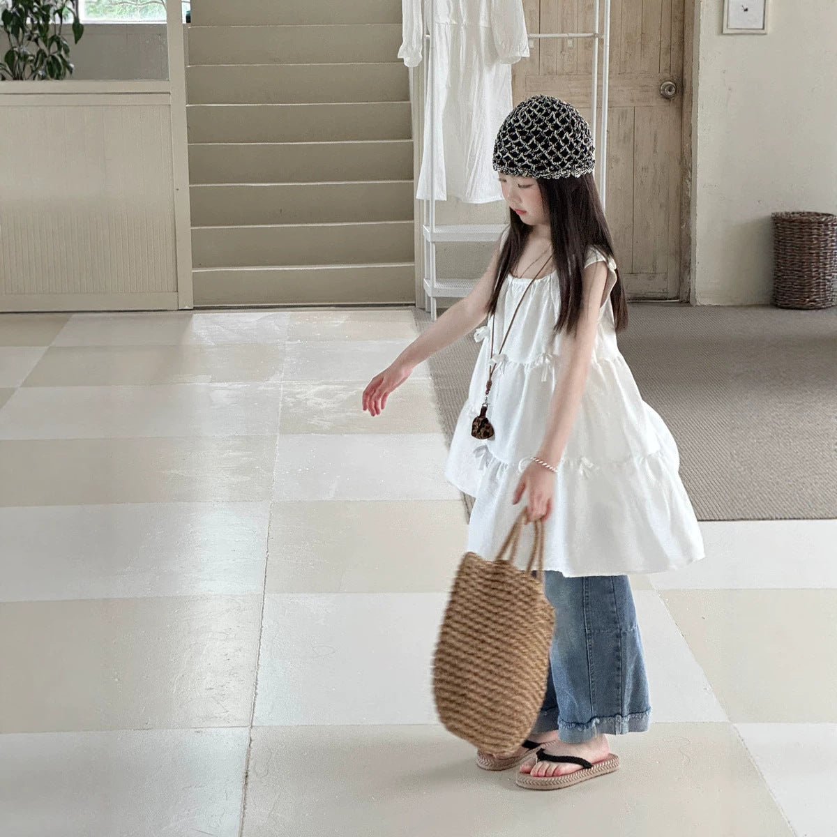【100-150cm】韓版度假風蝴蝶結背心裙