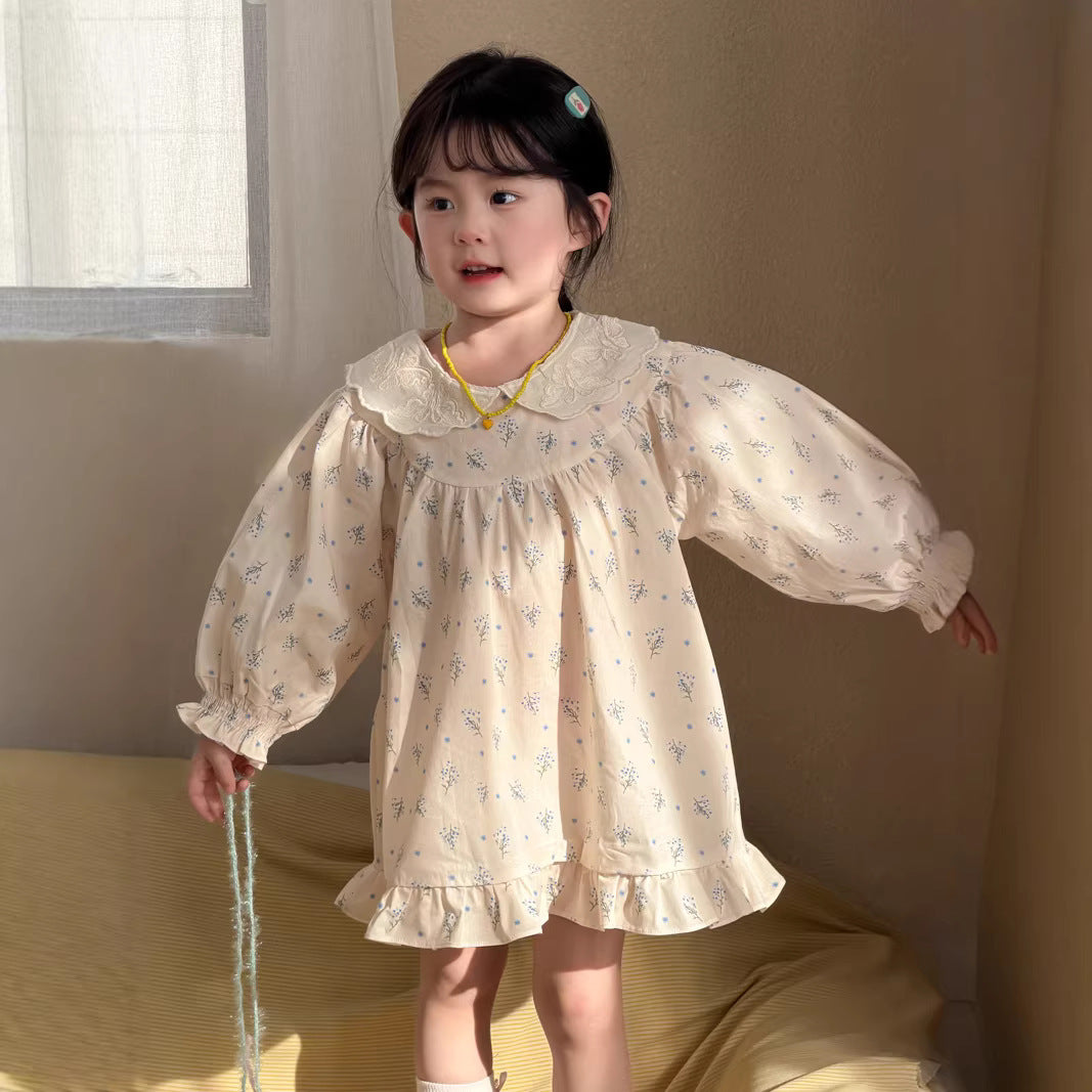 【90-140cm】韓版甜美翻領碎花裙