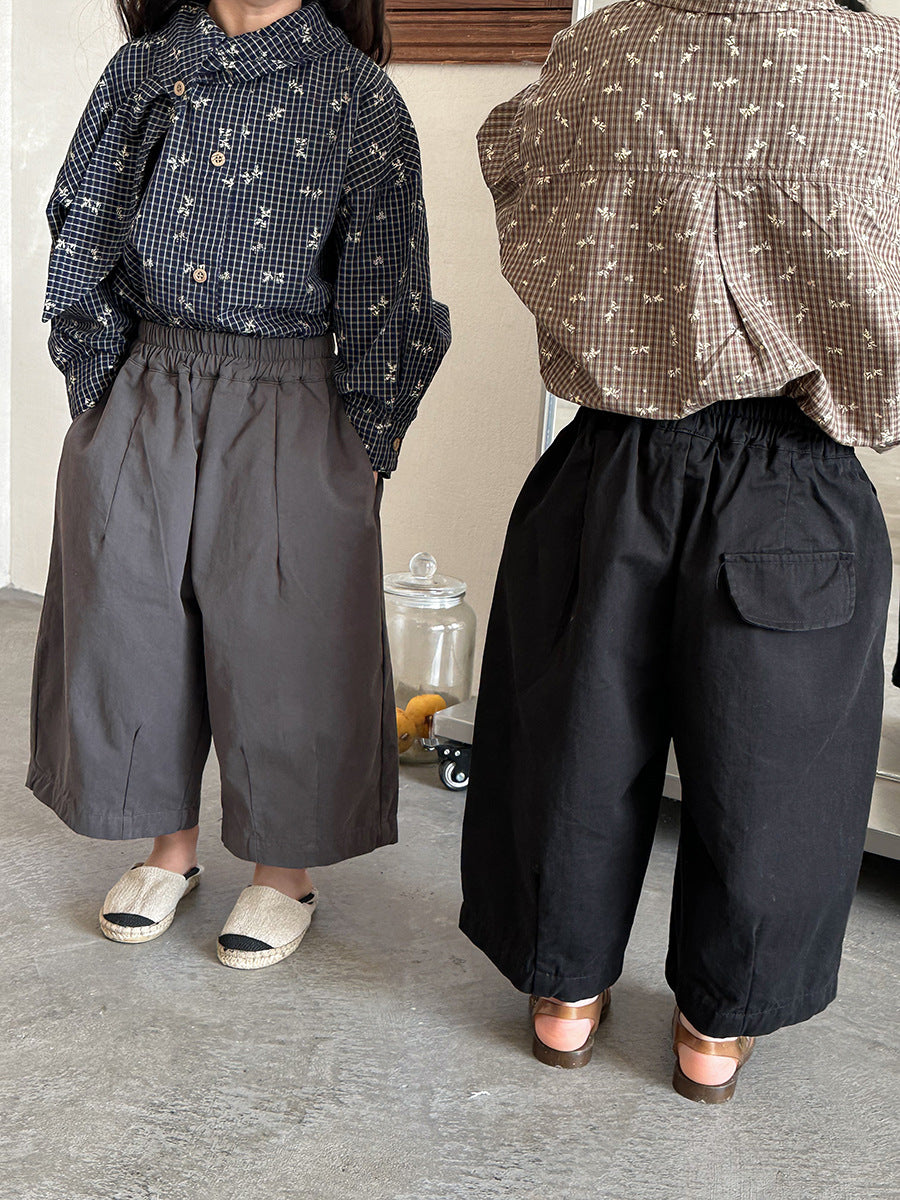【80-140cm】簡約棉布寬鬆八分直筒褲