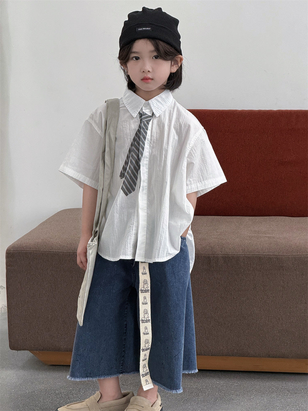 【100-160cm】做舊牛仔闊腿八分褲