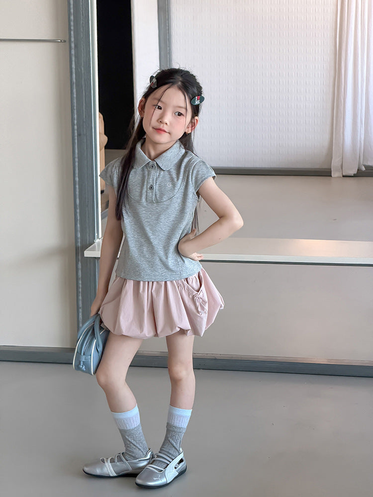 【100-170cm】甜美可愛雙側抽繩褶皺花苞短裙