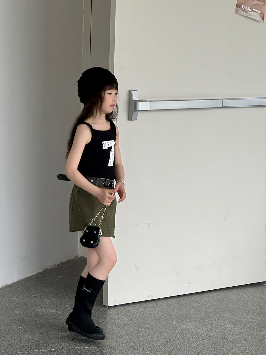 【100-150cm】數字露背短版背心