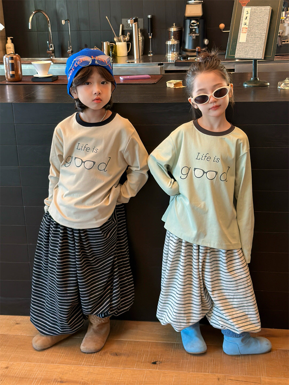 【90-150cm】(2色)撞色GOOD長袖T