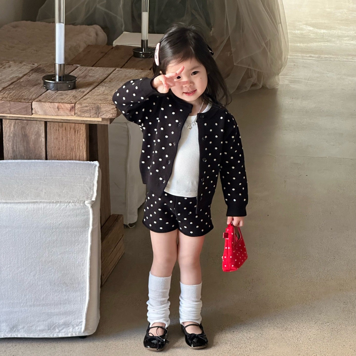 【90-140cm】波點毛衣套裝