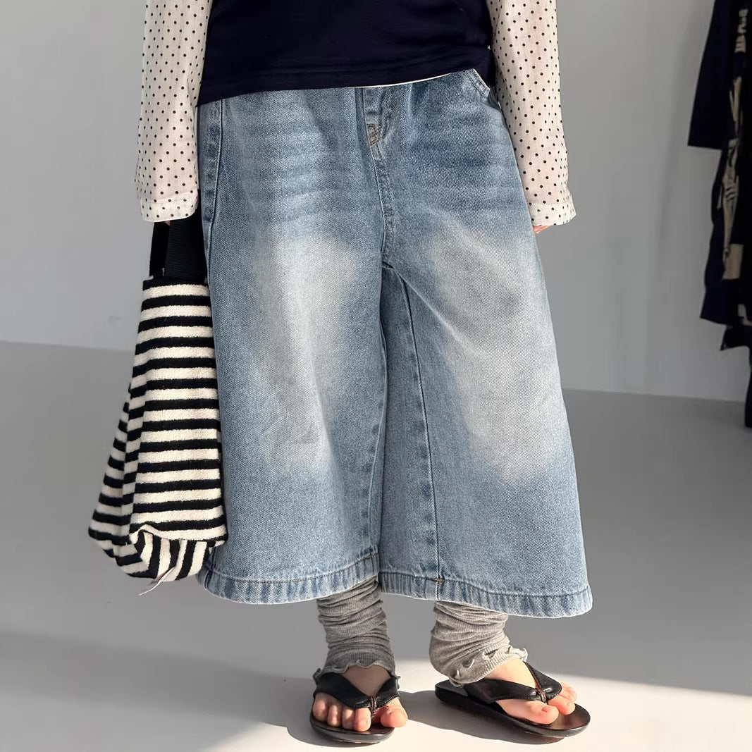 【120-160cm】過膝七分牛仔褲