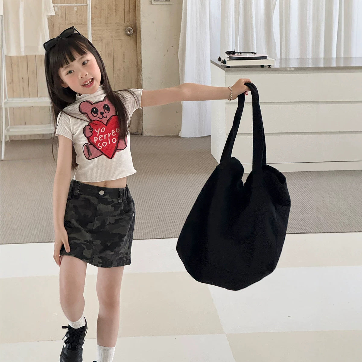 【100-150cm】高腰迷彩工裝牛仔半身裙