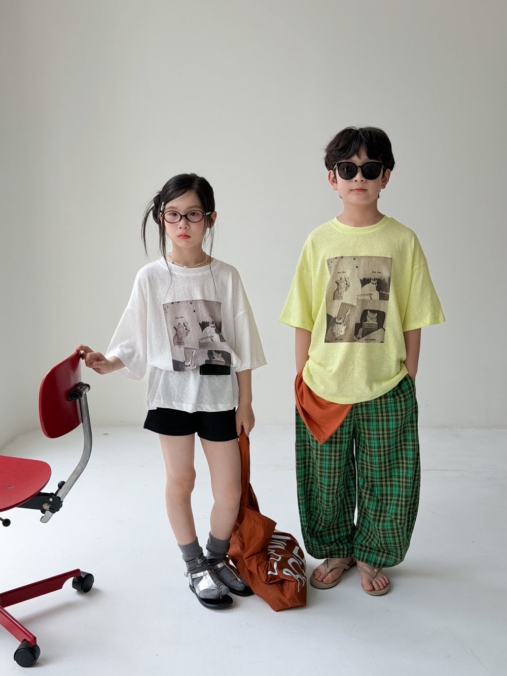 【100-160cm】韓版貓咪字母印花T