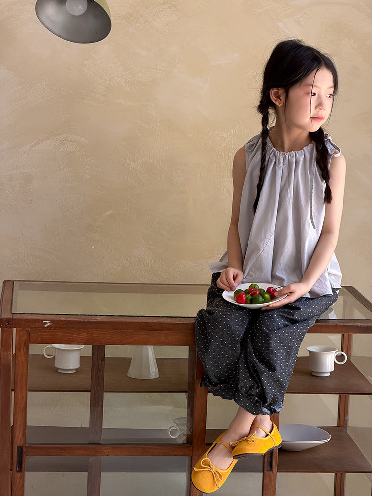 【100-160cm】不規則側開叉氣質法式背心 | 花邊褲