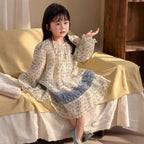 【90-140cm】雪紡碎花連身裙 | 小清新拼條公主連身裙