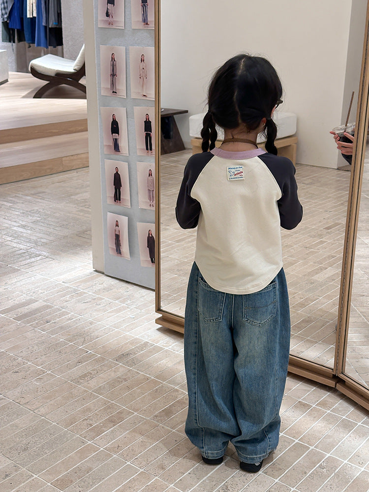 【現貨 110cm】拼接做舊牛仔褲